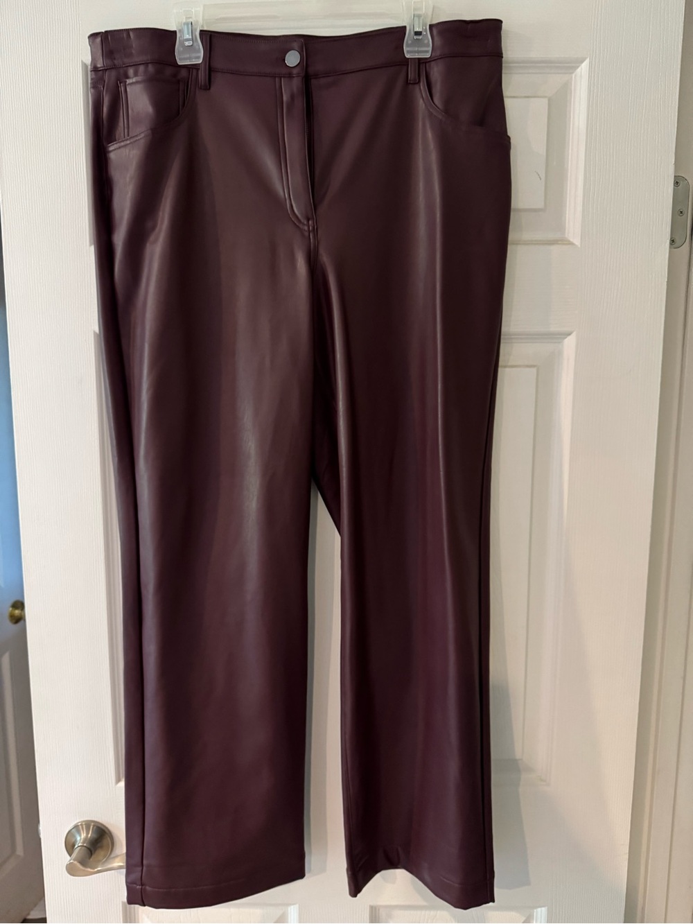Wide-Leg Faux Leather Pants in Deep Burgundy